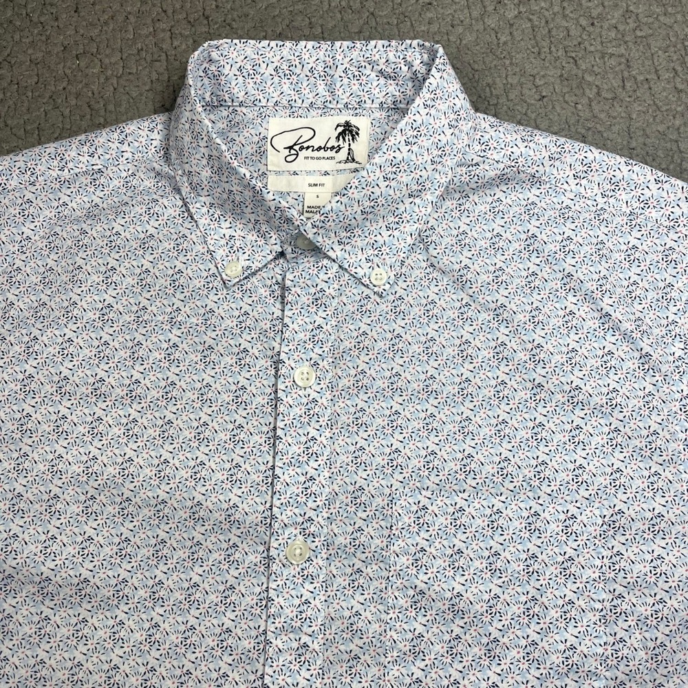Bonobos Short Sleeve Floral Button Down Shirt Mens Small Slim Fit Blue White